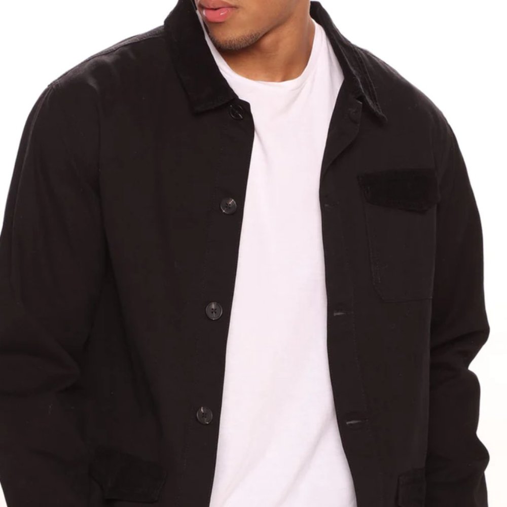 Canvas With Corduroy Shacket - Black